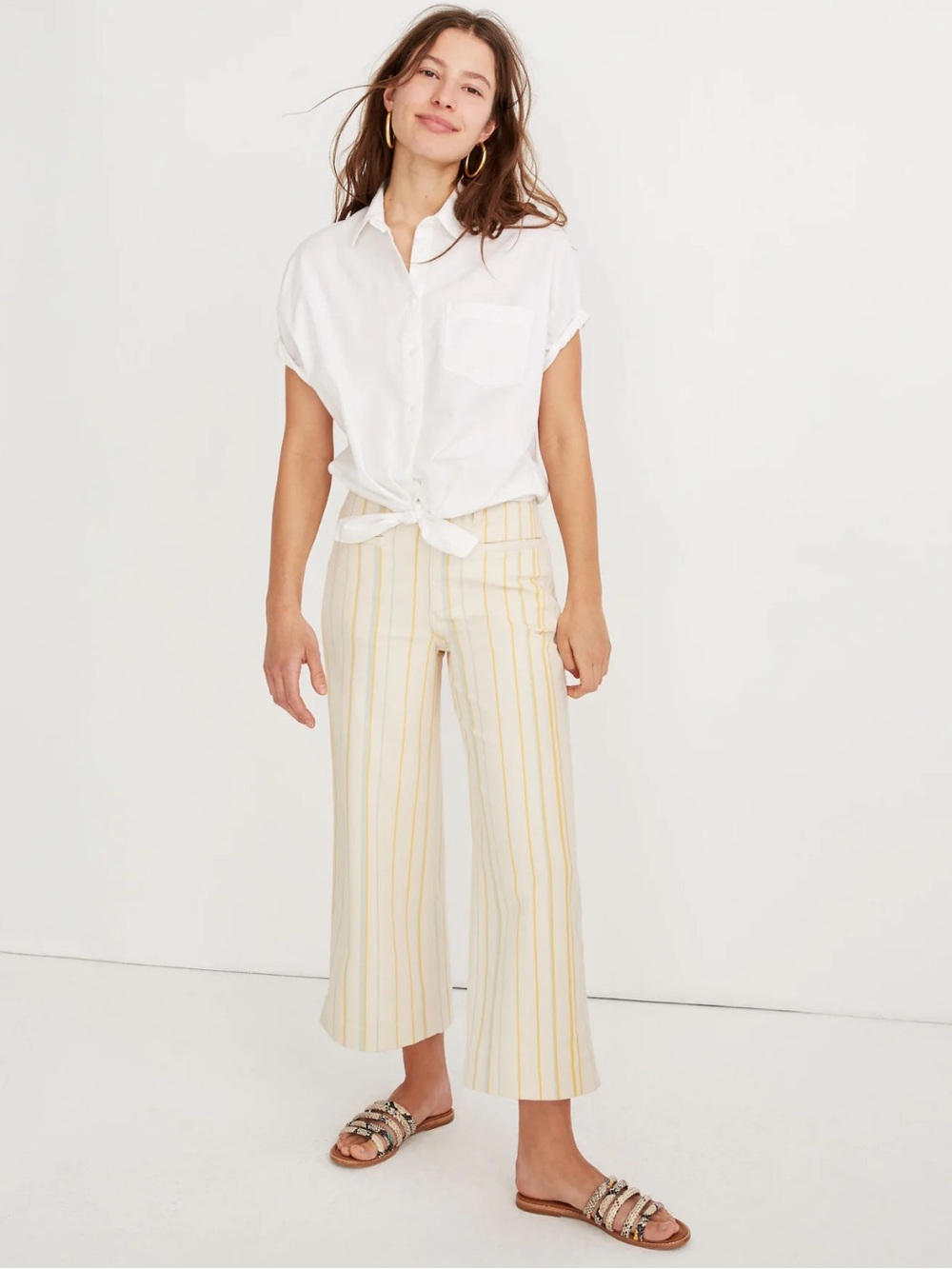 Madewell The Emmett Cropped Wide-Leg Pants in Blue and Yellow Stripe